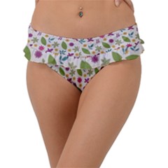 Pattern Flowers Leaves Green Purple Pink Frill Bikini Bottoms