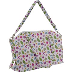 Pattern Flowers Leaves Green Purple Pink Canvas Crossbody Bag