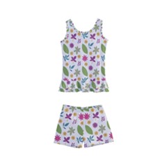 Pattern Flowers Leaves Green Purple Pink Kids  Boyleg Swimsuit