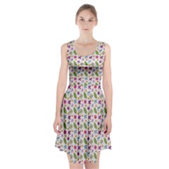 Pattern Flowers Leaves Green Purple Pink Racerback Midi Dress