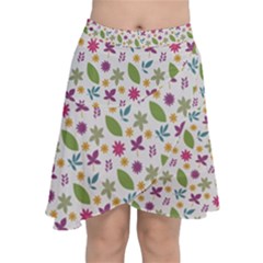 Pattern Flowers Leaves Green Purple Pink Chiffon Wrap Front Skirt