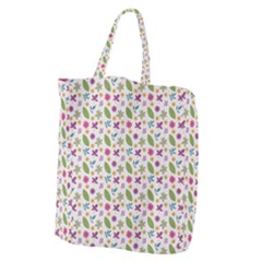 Pattern Flowers Leaves Green Purple Pink Giant Grocery Tote