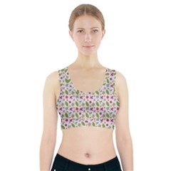 Pattern Flowers Leaves Green Purple Pink Sports Bra With Pocket