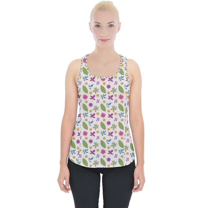 Pattern Flowers Leaves Green Purple Pink Piece Up Tank Top