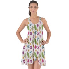 Pattern Flowers Leaves Green Purple Pink Show Some Back Chiffon Dress by Maspions