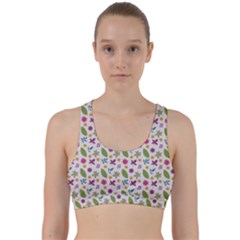 Pattern Flowers Leaves Green Purple Pink Back Weave Sports Bra