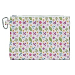 Pattern Flowers Leaves Green Purple Pink Canvas Cosmetic Bag (xl)