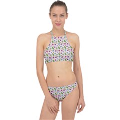 Pattern Flowers Leaves Green Purple Pink Halter Bikini Set by Maspions