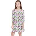 Pattern Flowers Leaves Green Purple Pink Kids  Quarter Sleeve Skater Dress View1