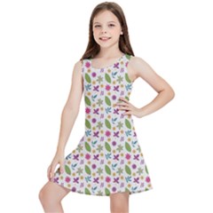 Pattern Flowers Leaves Green Purple Pink Kids  Lightweight Sleeveless Dress by Maspions