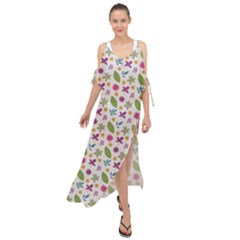 Pattern Flowers Leaves Green Purple Pink Maxi Chiffon Cover Up Dress