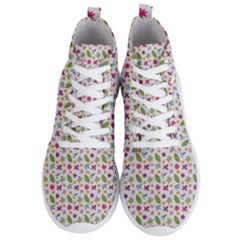 Pattern Flowers Leaves Green Purple Pink Men s Lightweight High Top Sneakers