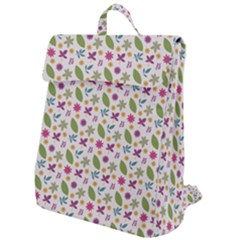 Pattern Flowers Leaves Green Purple Pink Flap Top Backpack