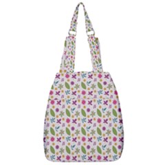 Pattern Flowers Leaves Green Purple Pink Center Zip Backpack