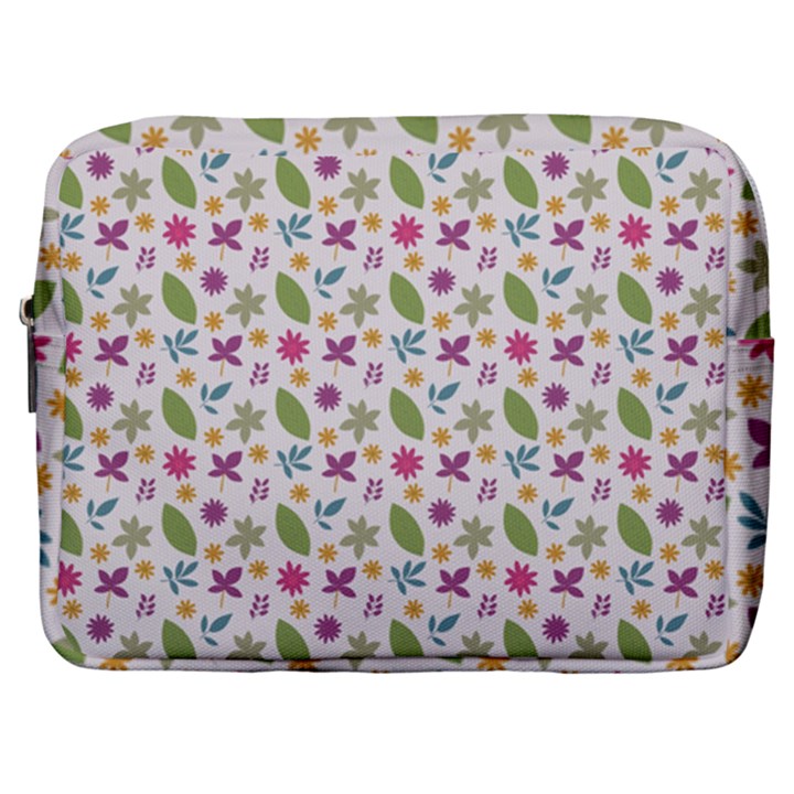 Pattern Flowers Leaves Green Purple Pink Make Up Pouch (Large)