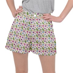 Pattern Flowers Leaves Green Purple Pink Women s Ripstop Shorts