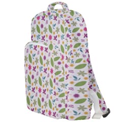 Pattern Flowers Leaves Green Purple Pink Double Compartment Backpack