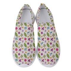 Pattern Flowers Leaves Green Purple Pink Women s Slip On Sneakers