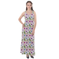 Pattern Flowers Leaves Green Purple Pink Sleeveless Velour Maxi Dress by Maspions