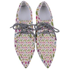 Pattern Flowers Leaves Green Purple Pink Pointed Oxford Shoes by Maspions