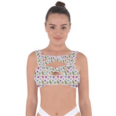 Pattern Flowers Leaves Green Purple Pink Bandaged Up Bikini Top by Maspions