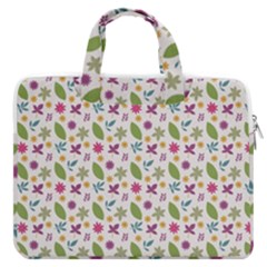 Pattern Flowers Leaves Green Purple Pink Macbook Pro 16  Double Pocket Laptop Bag 