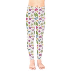 Pattern Flowers Leaves Green Purple Pink Kids  Classic Winter Leggings by Maspions