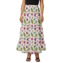 Pattern Flowers Leaves Green Purple Pink Tiered Ruffle Maxi Skirt View1