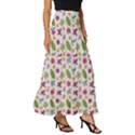 Pattern Flowers Leaves Green Purple Pink Tiered Ruffle Maxi Skirt View3