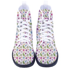 Pattern Flowers Leaves Green Purple Pink Women s High-top Canvas Sneakers