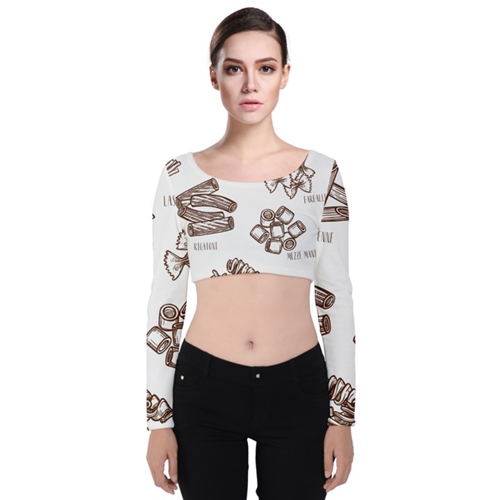 Pasta Mie Spageti Rigatoni Lasagna Velvet Long Sleeve Crop Top