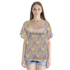 Halloween Candy V-neck Flutter Sleeve Top