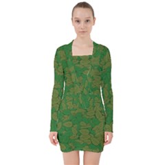 Vectors Leaves Background Plant V-neck Bodycon Long Sleeve Dress by Askadina