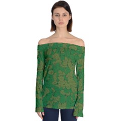 Vectors Leaves Background Plant Off Shoulder Long Sleeve Top