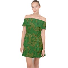 Vectors Leaves Background Plant Off Shoulder Chiffon Dress