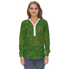 Vectors Leaves Background Plant Zip Up Long Sleeve Blouse