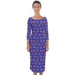 Cute Sketchy Monsters Motif Pattern Quarter Sleeve Midi Bodycon Dress by dflcprintsclothing