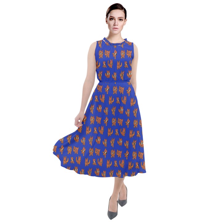 Cute sketchy monsters motif pattern Round Neck Boho Dress