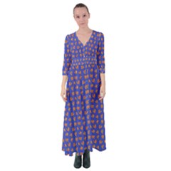 Cute Sketchy Monsters Motif Pattern Button Up Maxi Dress