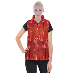 Flowers Red Women s Button Up Vest