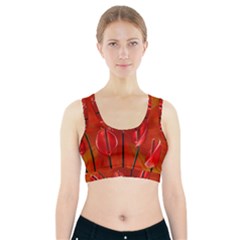 Flowers Red Sports Bra With Pocket by Askadina