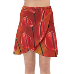 Flowers Red Wrap Front Skirt by Askadina