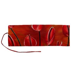 Flowers Red Roll Up Canvas Pencil Holder (m) by Askadina