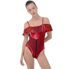 Flowers Red Frill Detail One Piece Swimsuit by Askadina