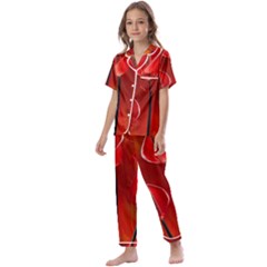 Flowers Red Kids  Satin Short Sleeve Pajamas Set by Askadina