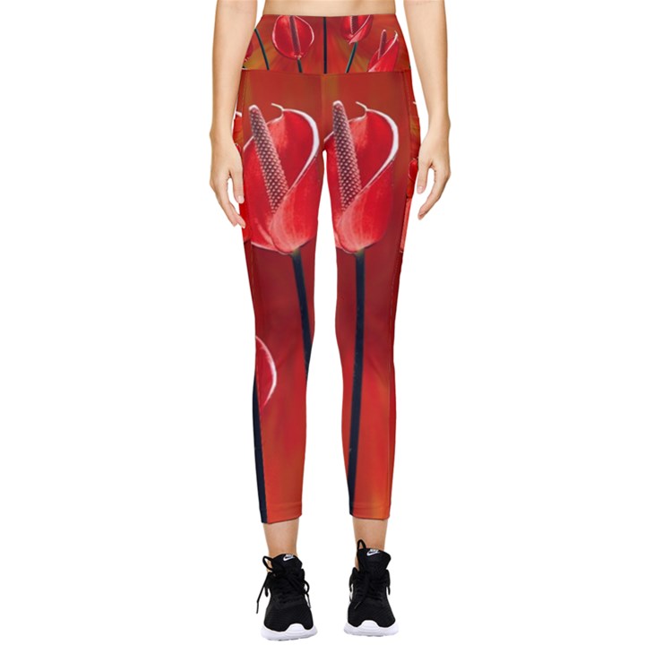 Flowers Red Pocket Leggings 