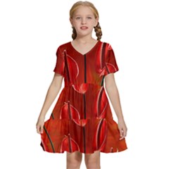 Flowers Red Kids  Short Sleeve Tiered Mini Dress by Askadina