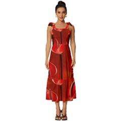 Flowers Red Tie-strap Tiered Midi Chiffon Dress by Askadina