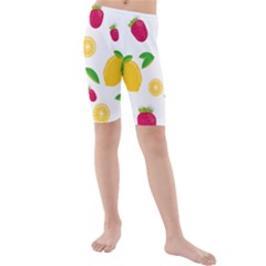 Strawberry Lemons Fruit Kids  Mid Length Swim Shorts by Askadina