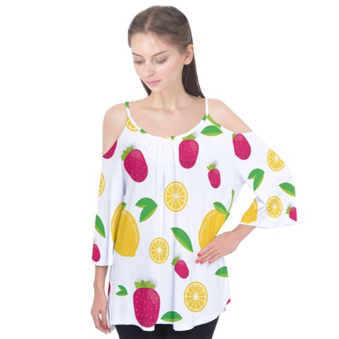 Strawberry Lemons Fruit Flutter Sleeve T-shirt  by Askadina